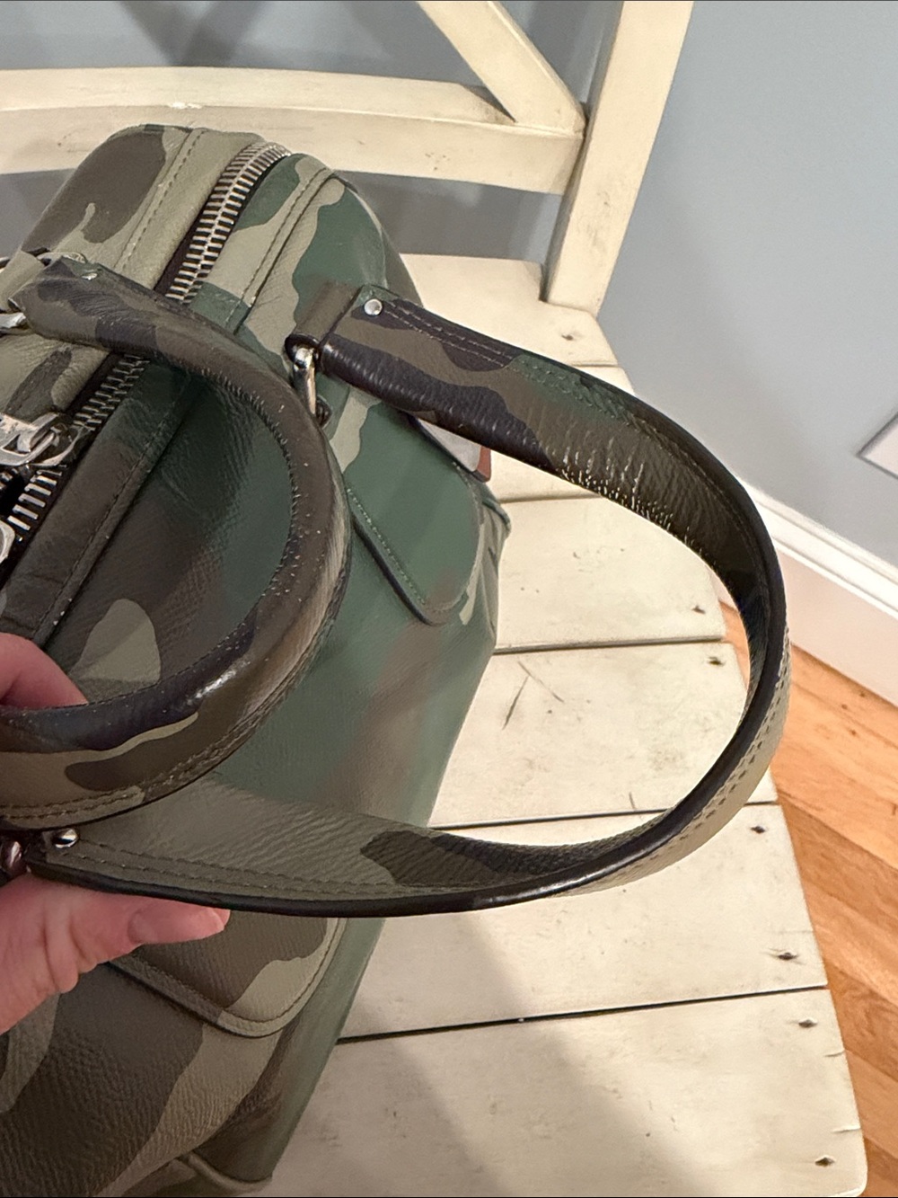Coach Camo Surrey Satchel Leather Zip Satchel in Green/Brown - Picture 13 of 16